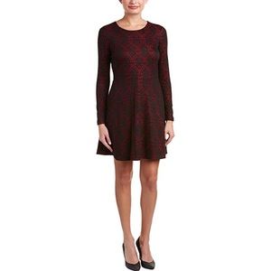 KENSIE BLACK & RED PATTERNED LONG SLEEVE DRESS XS